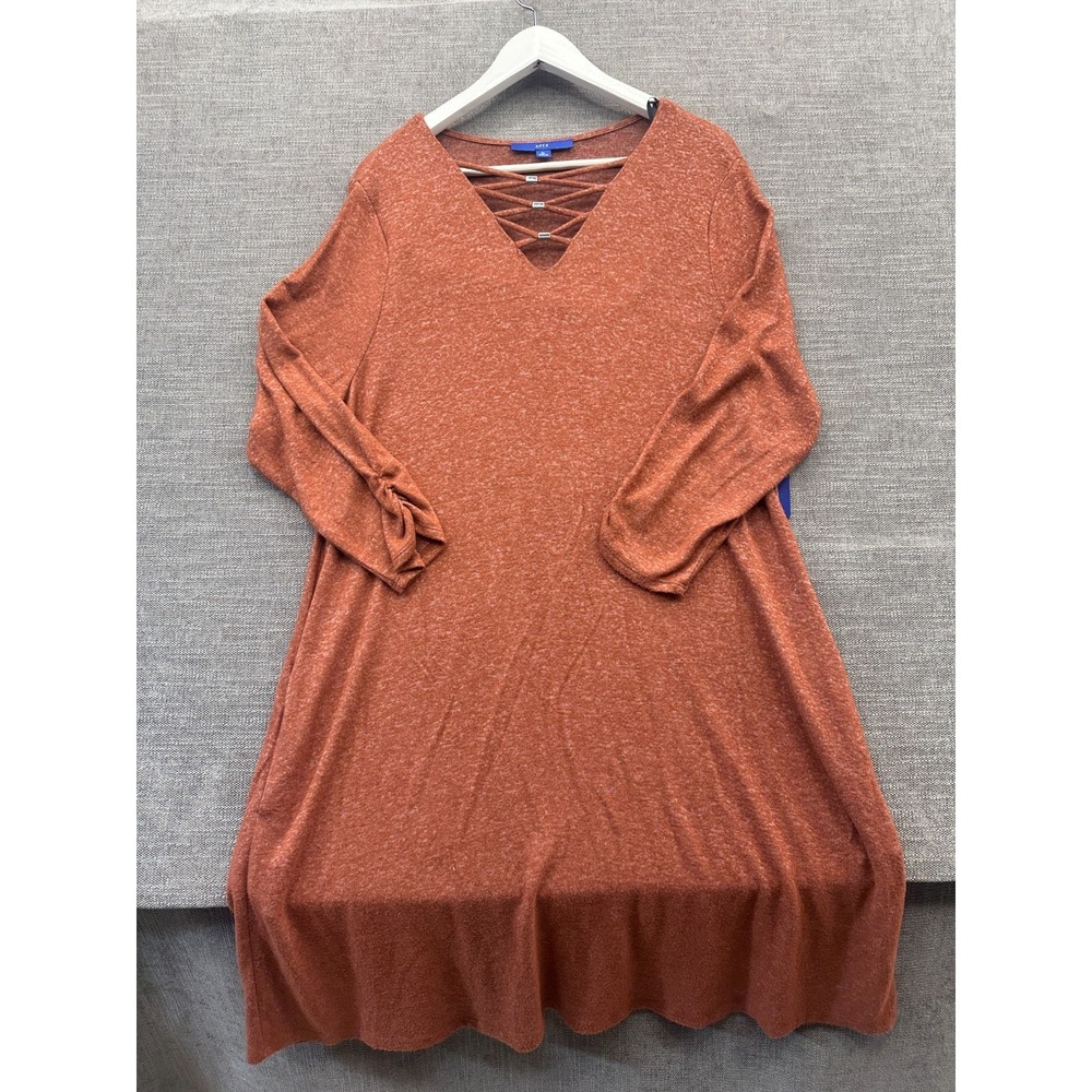 Apt 9 Swing Sweater Dress Womens XL Dark Mauve Criss Cross V Neck Ruched Sleeve
